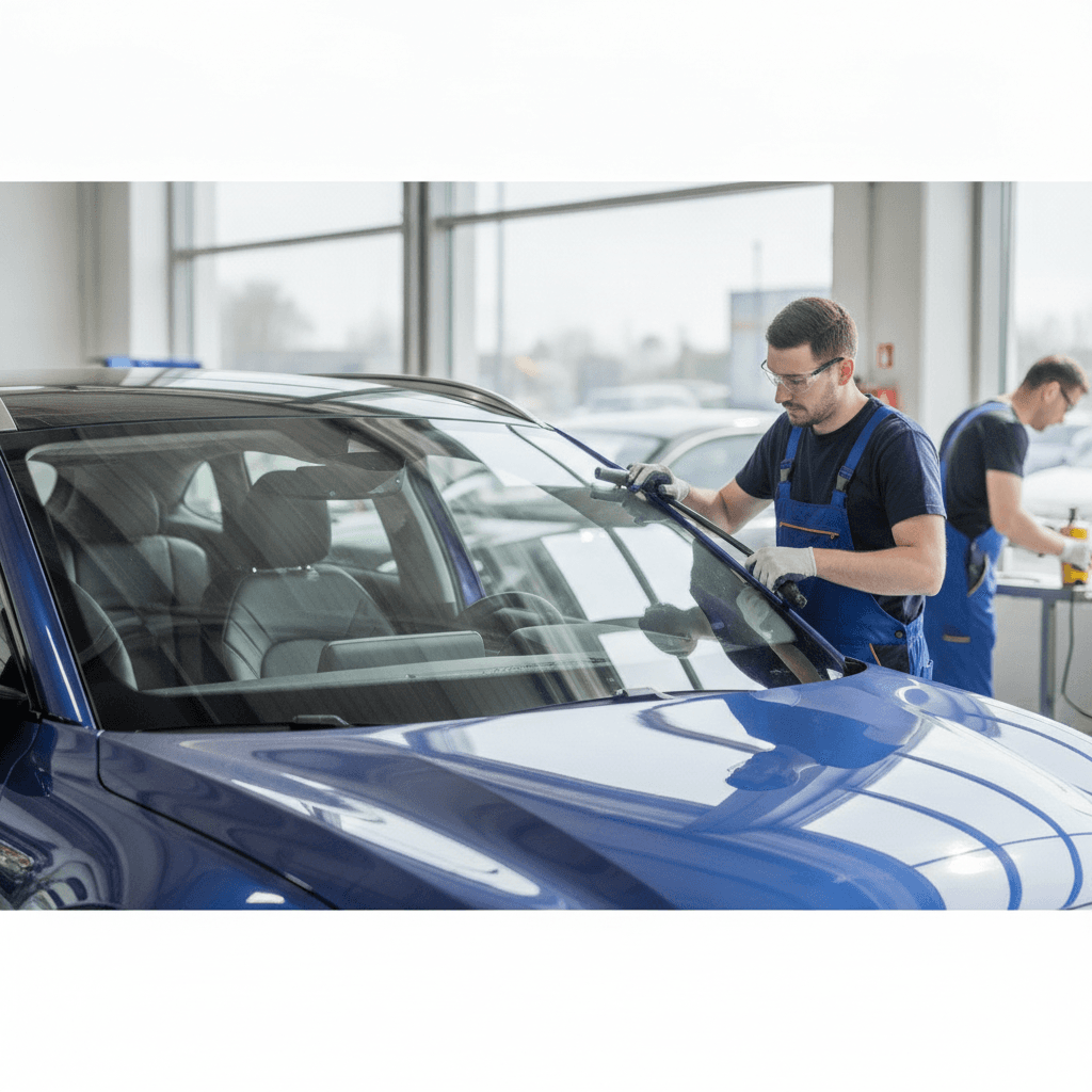 Gros plan sur un contrat d'assurance auto ouvert avec un stylo, symbolisant la gestion du remboursement d'un pare-brise.