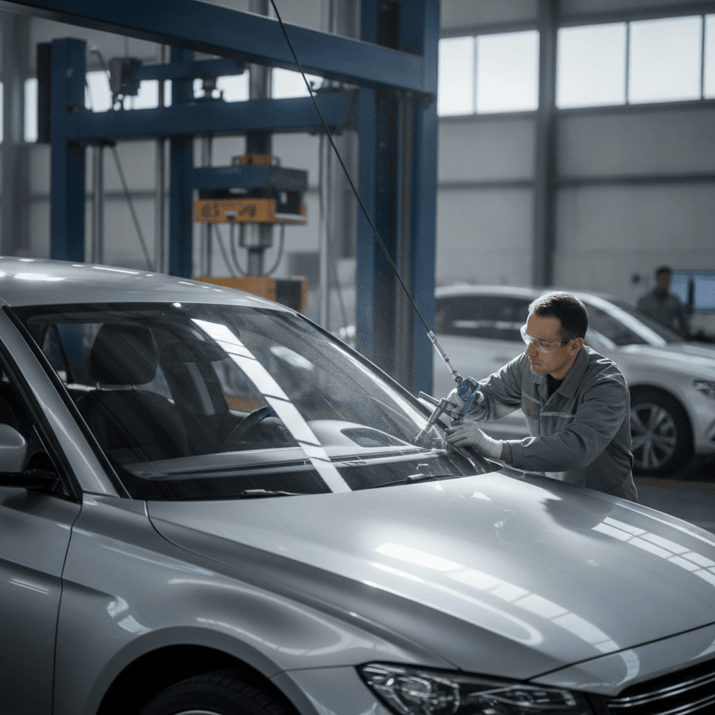 Vue en coupe d'une voiture en situation de tonneau montrant le pare-brise agissant comme un renfort structurel pour empêcher l'écrasement du toit.